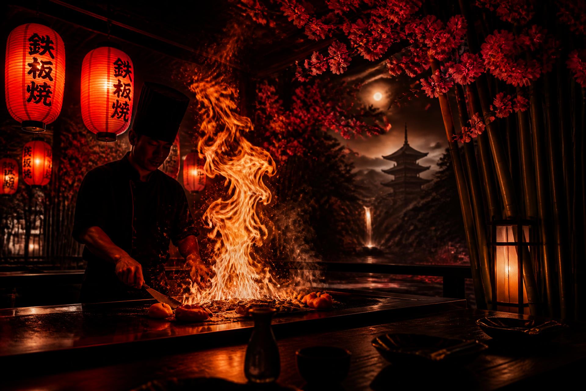 Hibachi chef wreathed in flames
